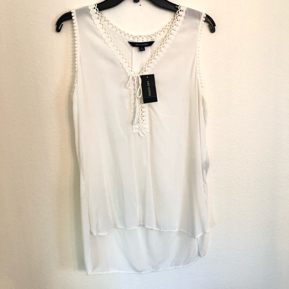 Max Edition White Sleeveless Lace Blouse Top M